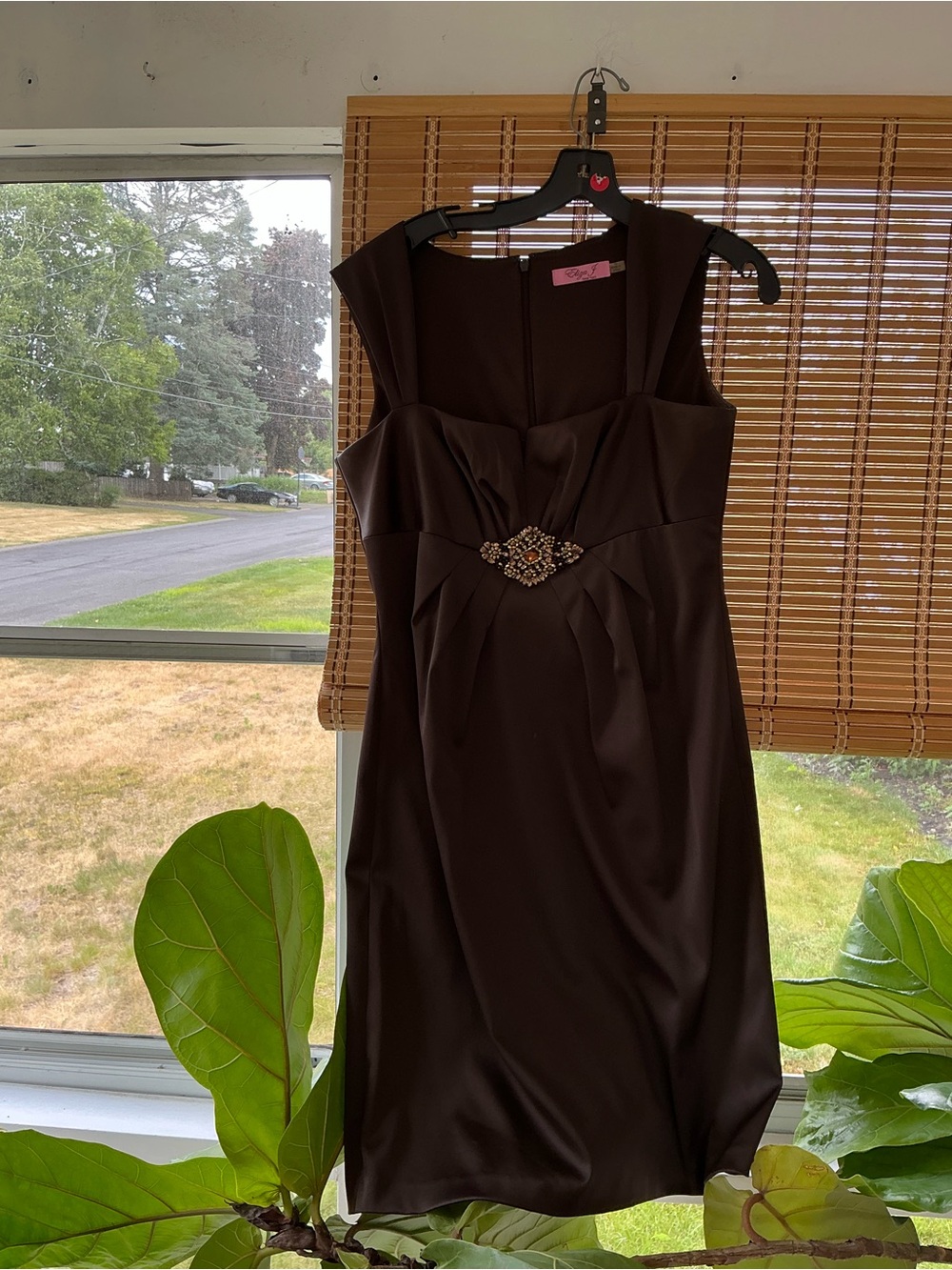 Eliza J Brown Dress with Jeweled Accent - Size 12
